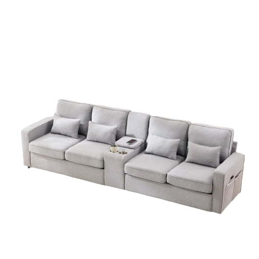 Hoekbank – Bank – Hoekbank Met Opbergruimte – Comfortabele Bank – Duurzaam Hennepstof – USB-Poorten – Instelbare Rugkussens - 290 × 83 × 88 cm - Grijs