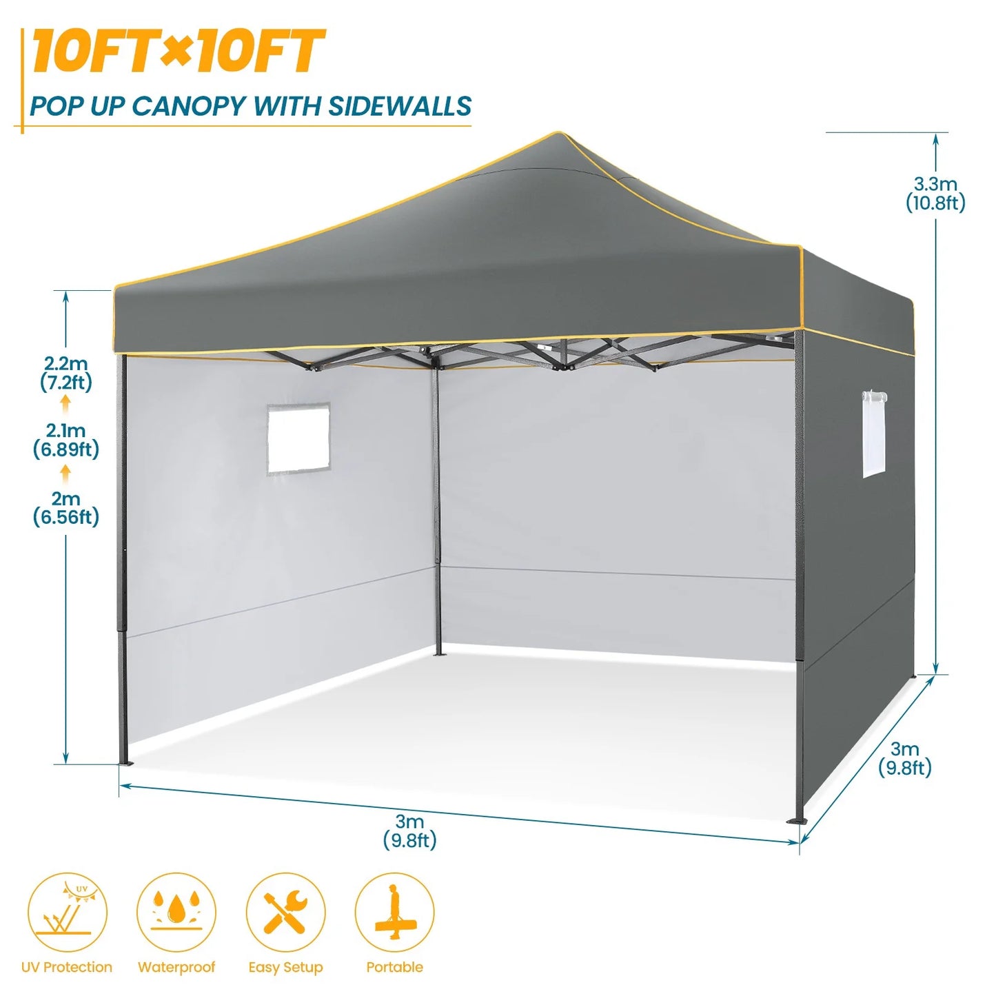Tuinpaviljoen – Partytent – Opvouwbare Tuinfeesttent – Overkapping – Feesttent – 3x3 Meter – Water- En UV-Bestendig - Grijs