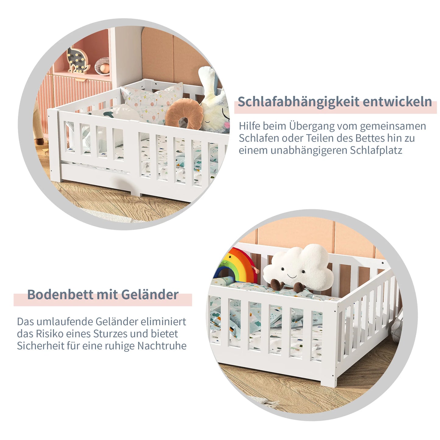 Montessori Kinderbed – Kinderbedje – Peuterbed – Juniorbed – Bed Met Deur – 90 x 200 cm – Massief Grenenhout – Valbeveiliging Met Lattenbodem – Wit - QUORE