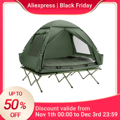 Campingbed – Reisbedje – Babybedje – Tentbed – Opvouwbaar Bed – Compleet 4-in-1 Set – Waterdicht Polyester – Draagbaar Met Luchtmatras