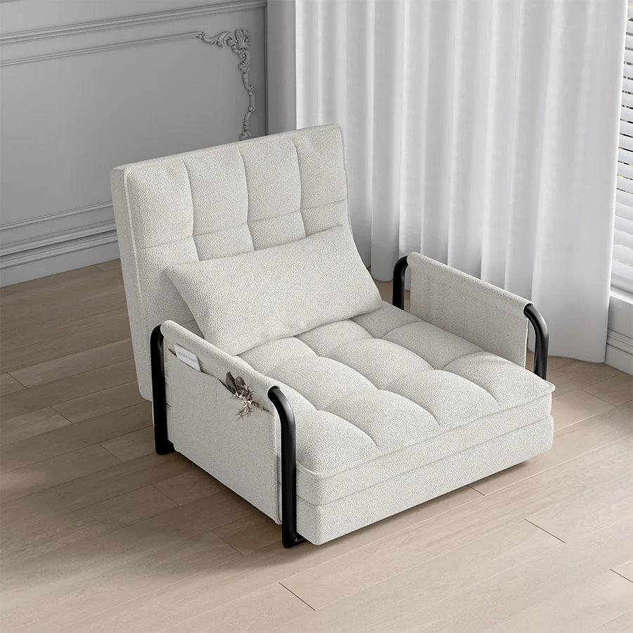 Zitzakbed – Zitzakstoel – Vloerbed – Slaapbank – Bank – Opvouwbaar – Verstelbare Rugleuning – Zijzakken – Beige