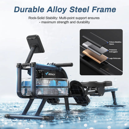 Waterroeimachine – Roeitrainer – Fitness Roeier – Cardiotrainer – Indoor Rower – Natuurlijke Waterweerstand – Bluetooth Trainingsmonitor - QUORE