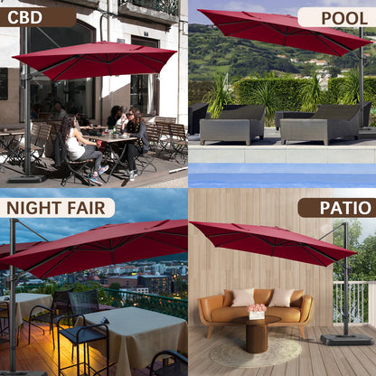 Parasol - Zweefparasol - Vrijdragende Parasol – Grote Parasol – Tuinparasol – Draaibare Parasol – 3X3 Meter – UV-Bestendig – Waterafstotend - Wijnrood