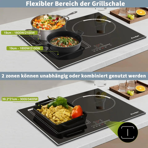 Inductie kookplaat - Induction Hob - Induction Cook Top - Inductie Fornuis - Elektrische Brander - Inductiekookplaat met frame - 60 cm - 3 platen - 6800W - Flexzone voor grill - Schuifbediening - Touch Control - Kinderbeveiliging - Zwart