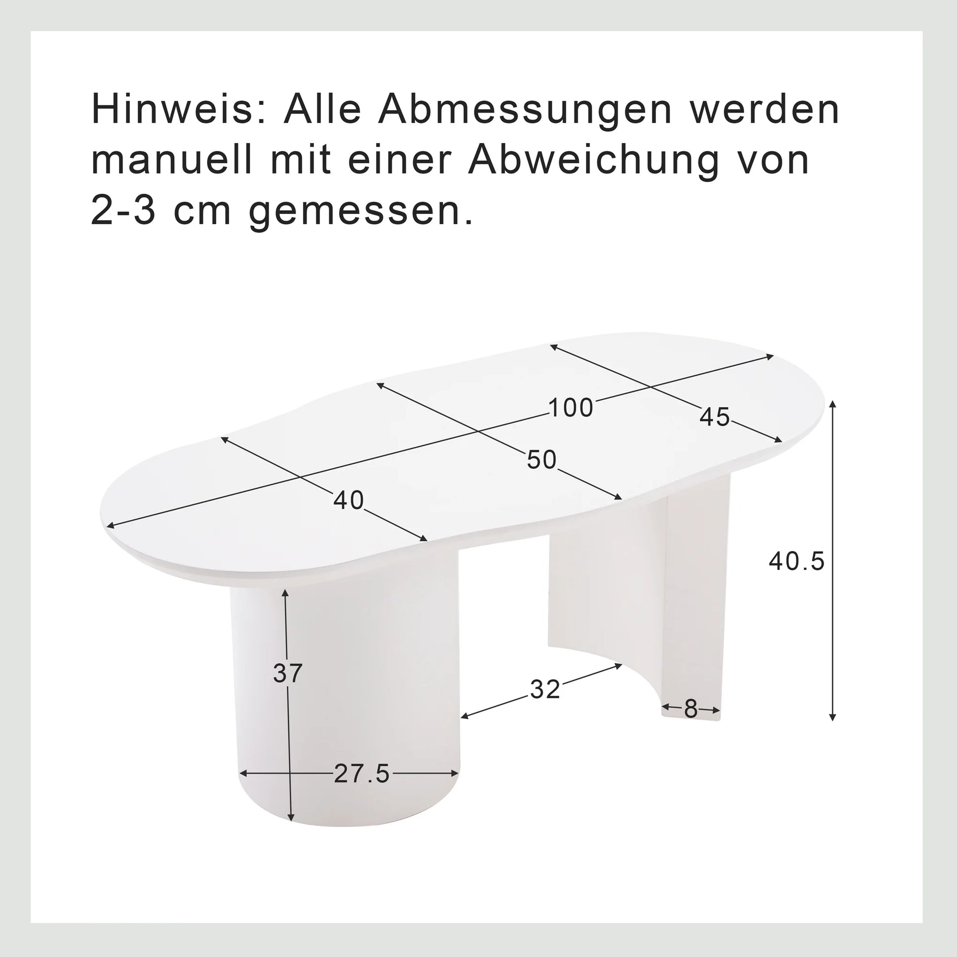 Salontafel – Design Salontafel – Moderne Tafel – Compacte Salontafel – MDF Materiaal – Onregelmatig Tafelblad - 100cm - Wit - QUORE