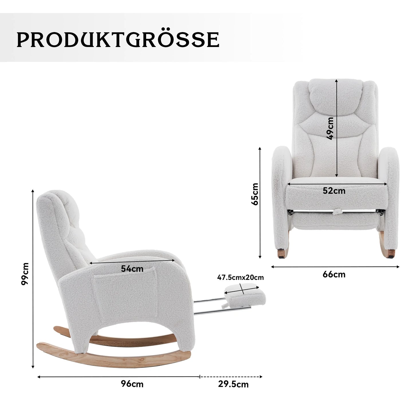 Schommelstoel – Relaxstoel – Hangstoel – Stoel Met Voetsteun – Teddy Bekleding – Ergonomische Rugleuning – Opvouwbare Voetsteun - Wit