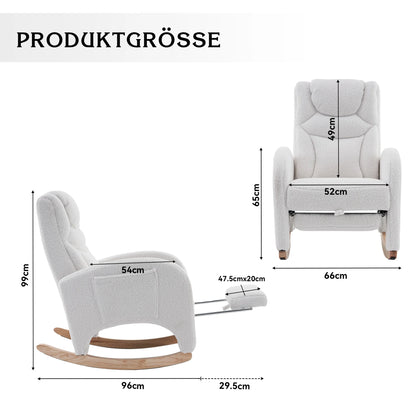 Schommelstoel – Relaxstoel – Hangstoel – Stoel Met Voetsteun – Teddy Bekleding – Ergonomische Rugleuning – Opvouwbare Voetsteun - Wit