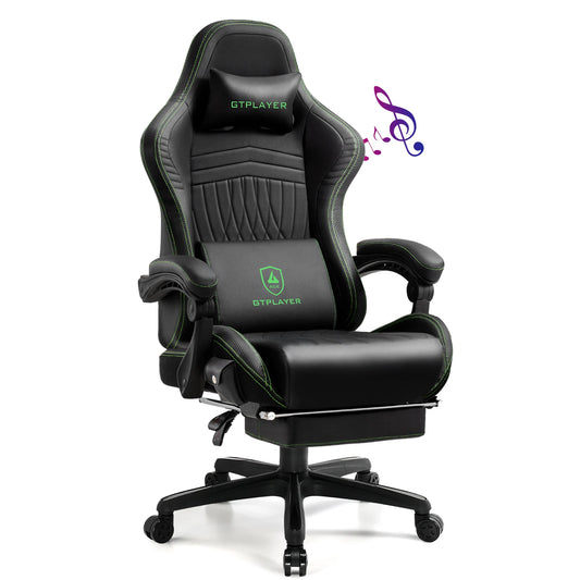 Ergonomische Gamingstoel – Bureaustoel – PC Stoel – Gamerstoel – Werkstoel – Groen – Met Voetensteun – Ingebouwde Luidsprekers