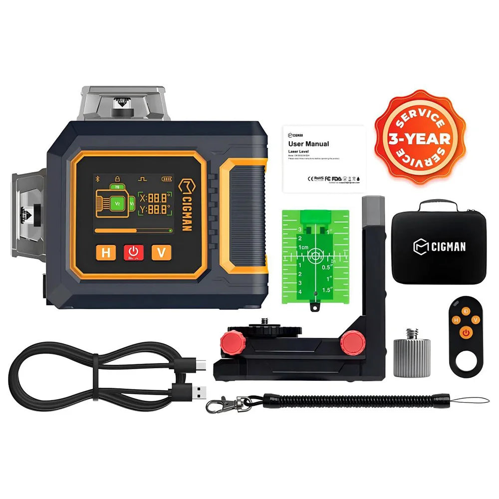 Laserwaterpas – Kruislijnlaser – Lijnlaser – Bouwlaser – Zelfnivellerend – 12 Lijnen 3x360° Groene Laser – LCD Display & App Bediening