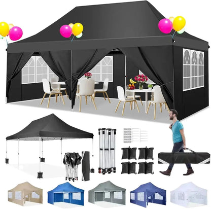 Partytent – Tuinpaviljoen – Feesttent – Inklapbare Tent – Waterdicht Oxford Doek – 3 X 6 Meter – 6 Afneembare Zijwanden - Zwart