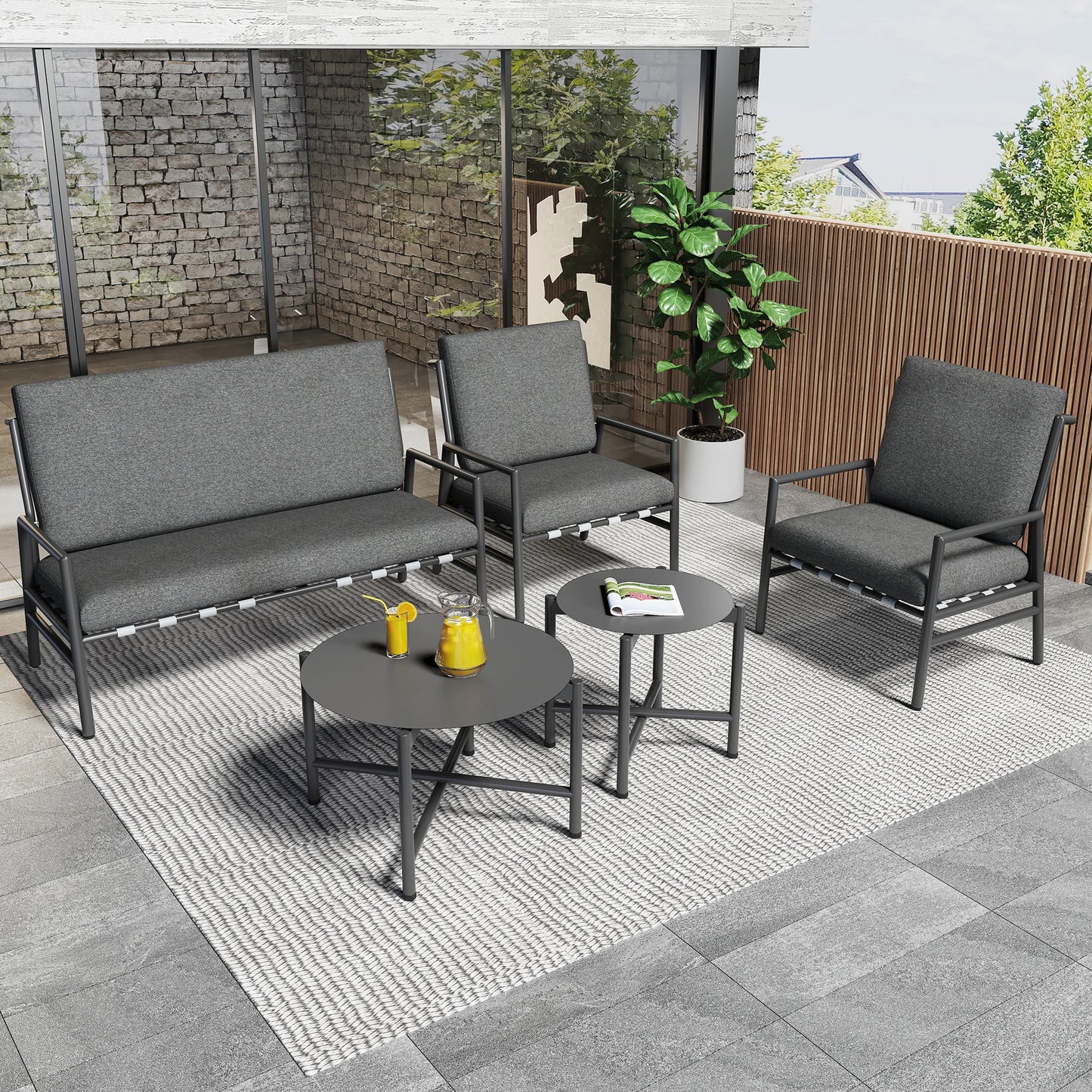 Loungeset Buiten – Tuinset – Loungesofa – Balkonmeubel – 4-Delige Set – Gegalvaniseerd Staal – Afneembare Wasbare Kussens