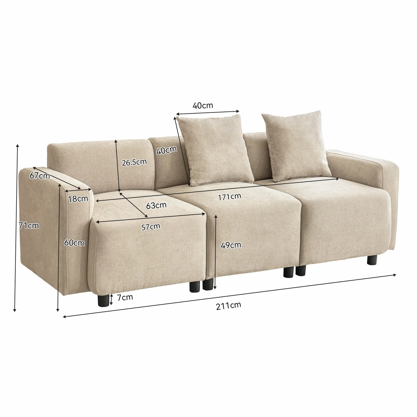 3-Zits Slaapbank – Slaapbank Driezits – Slaapbank Met Bedfunctie – Bankbed – Slaapbank Chenille – Ruime Zitbreedte 57 cm – Stevige Verhoogde Rugleuning