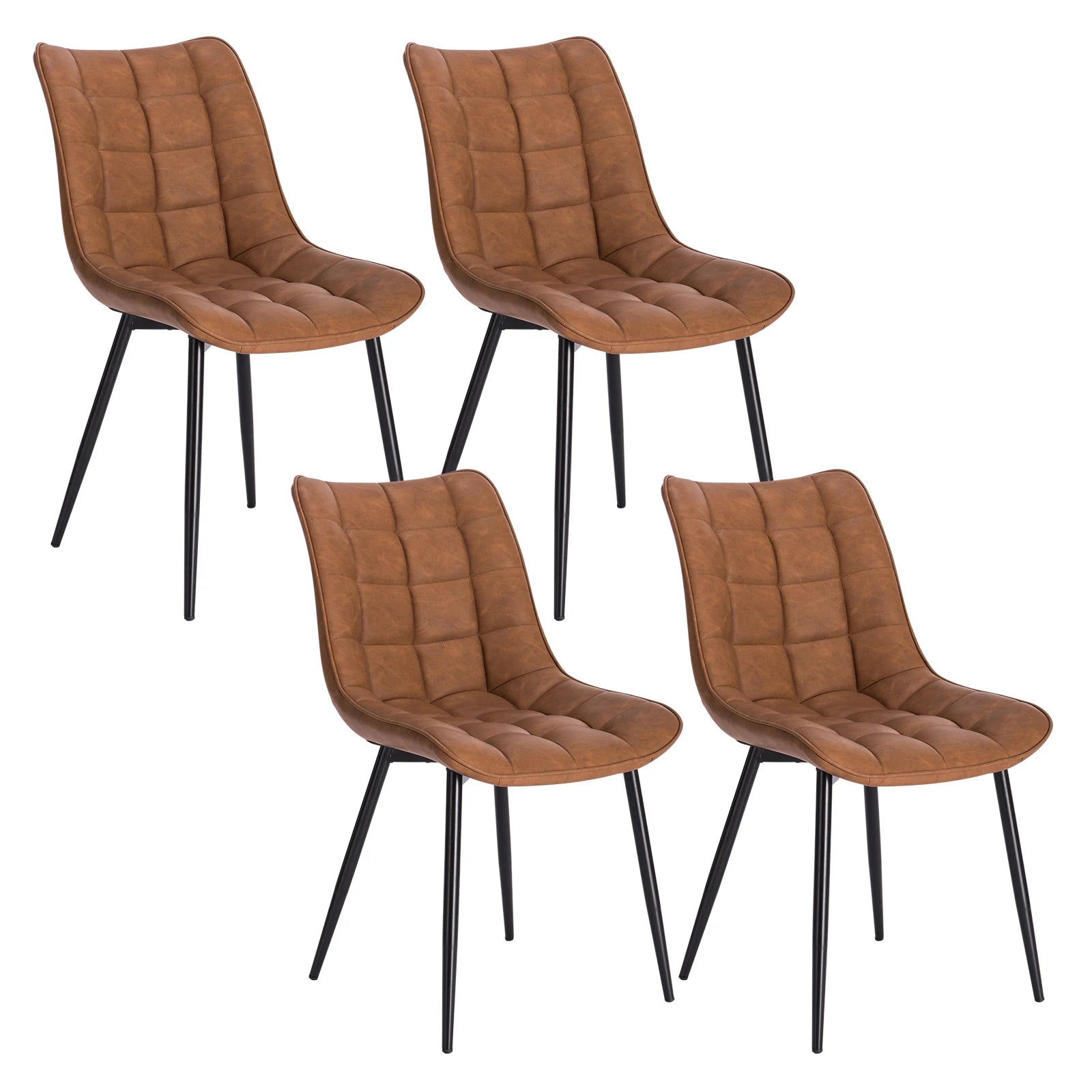 Eetkamerstoelen – Bureaustoelen – Makeup Stoelen – Stoelen Set 4 – Ergonomisch Design – Metalen Poten - Leer Lichtbruin - QUORE