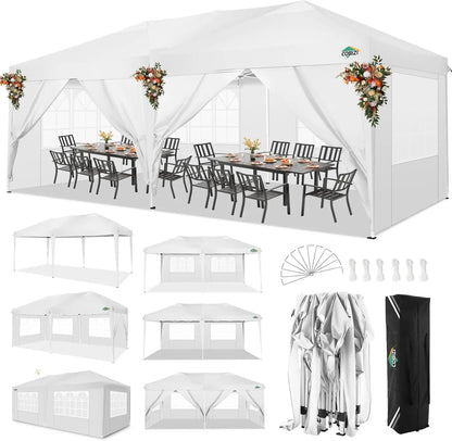 Partytent – Opvouwbaar Tuinhuisje – Buiten Tent – Schaduw Tent – 3x6 Meter – Waterdicht 210D Oxford – Verstelbare Hoogte - Wit - QUORE