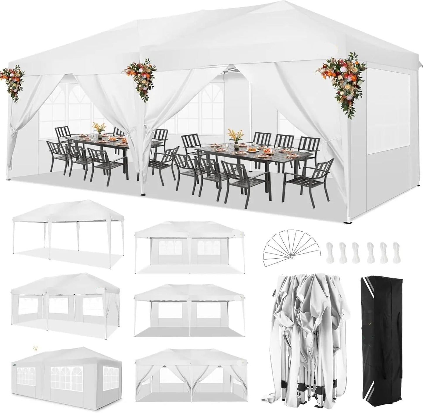 Partytent – Tent – Overkapping – Buitenluifel – 3x6 Meter – Waterdicht Oxford Doek – Verstelbaar Stalen Frame - Wit - QUORE