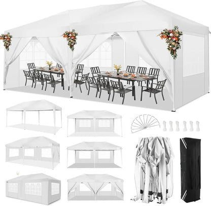 Partytent – Tent – Overkapping – Buitenluifel – 3x6 Meter – Waterdicht Oxford Doek – Verstelbaar Stalen Frame - Wit - QUORE