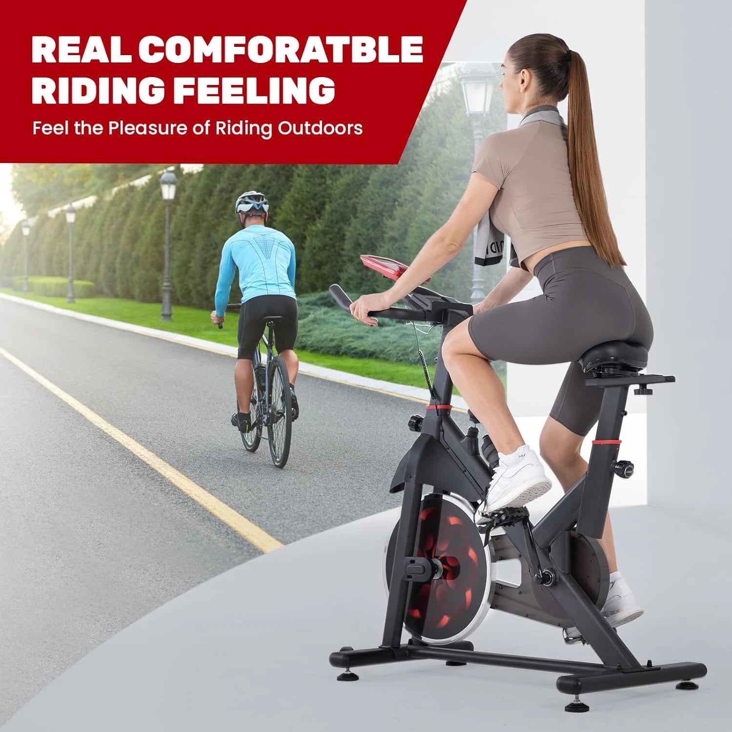 Fitnessfiets - Indoor Cycle - Hometrainer - Indoorfiets - Magnetisch Weerstandssysteem - LCD Scherm - Met Tablethouder - 6 kg Vliegwiel - 150kg Draagvermogen - Zwart-rood - QUORE