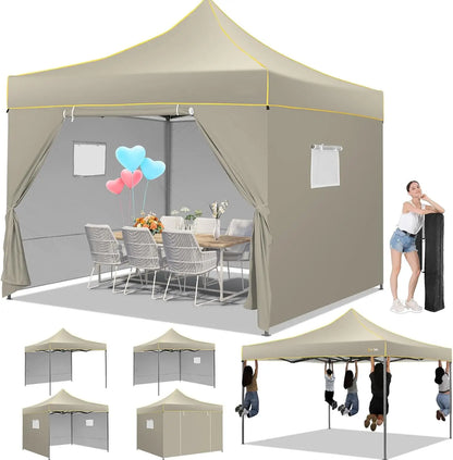 3x3m Pop-Up Partytent – Tuinentent – Evenemententent – Marktstandtent – Campingtent – Waterdicht 410D Oxford – Roestbestendig Frame - Khaki