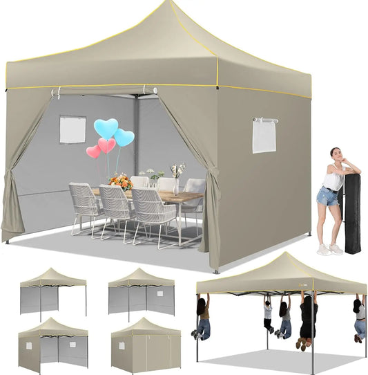 3x3m Pop-Up Partytent – Tuinentent – Evenemententent – Marktstandtent – Campingtent – Waterdicht 410D Oxford – Roestbestendig Frame - Khaki