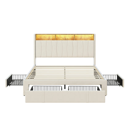 Bedombouw – Gestoffeerd Bed – Tweepersoonsbed – Opbergbed – Ledikant – 160x200 cm – Met LED-verlichting en USB Type-C Poorten