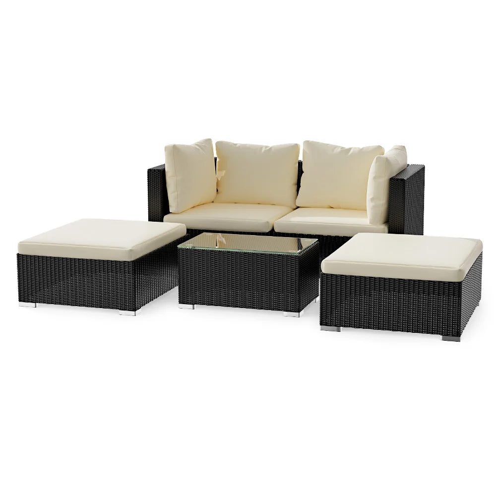 Tuinmeubelset – Loungeset – Rattan Set – Tuinbank – Weerbestendig – 6 Cm Kussens – Gehard Glas - QUORE