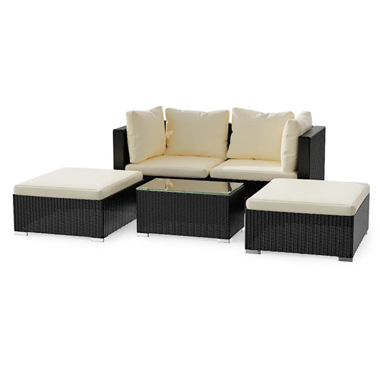 Tuinmeubelset – Loungeset – Rattan Set – Tuinbank – Weerbestendig – 6 Cm Kussens – Gehard Glas - QUORE