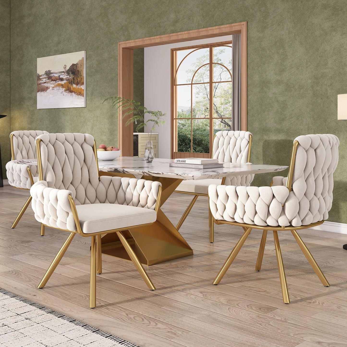 Draaibare Eetkamerstoelen – Set van 2 - Velours Stoelen – Comfortabele Stoelen – Luxe Fauteuils – 360° Draaibaar – Metalen Frame - Beige