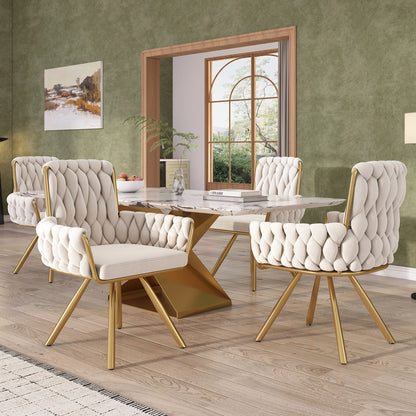 Draaibare Eetkamerstoelen – Set van 2 - Velours Stoelen – Comfortabele Stoelen – Luxe Fauteuils – 360° Draaibaar – Metalen Frame - Beige