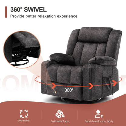 Relaxstoel – Relaxfauteuil – Verstelbare Stoel – Draaibare Fauteuil – Ligstoel – Fauteuil Met Voetsteun – Stoffen Bekleding – Maximaal 150 Kg Draagvermogen - 95.2 x 95.2 x 99.2 cm - Grijs