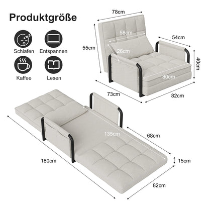 Zitzakbed – Zitzakstoel – Vloerbed – Slaapbank – Bank – Opvouwbaar – Verstelbare Rugleuning – Zijzakken – Beige