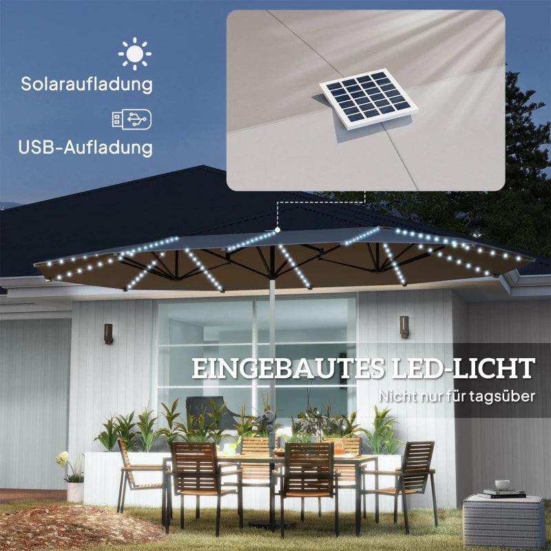 Dubbele Parasol – Grote Parasol – Tuinparasol – Balkonparasol – Aluminium Frame – UPF 50+ Bescherming – Ingebouwde Solar LED's