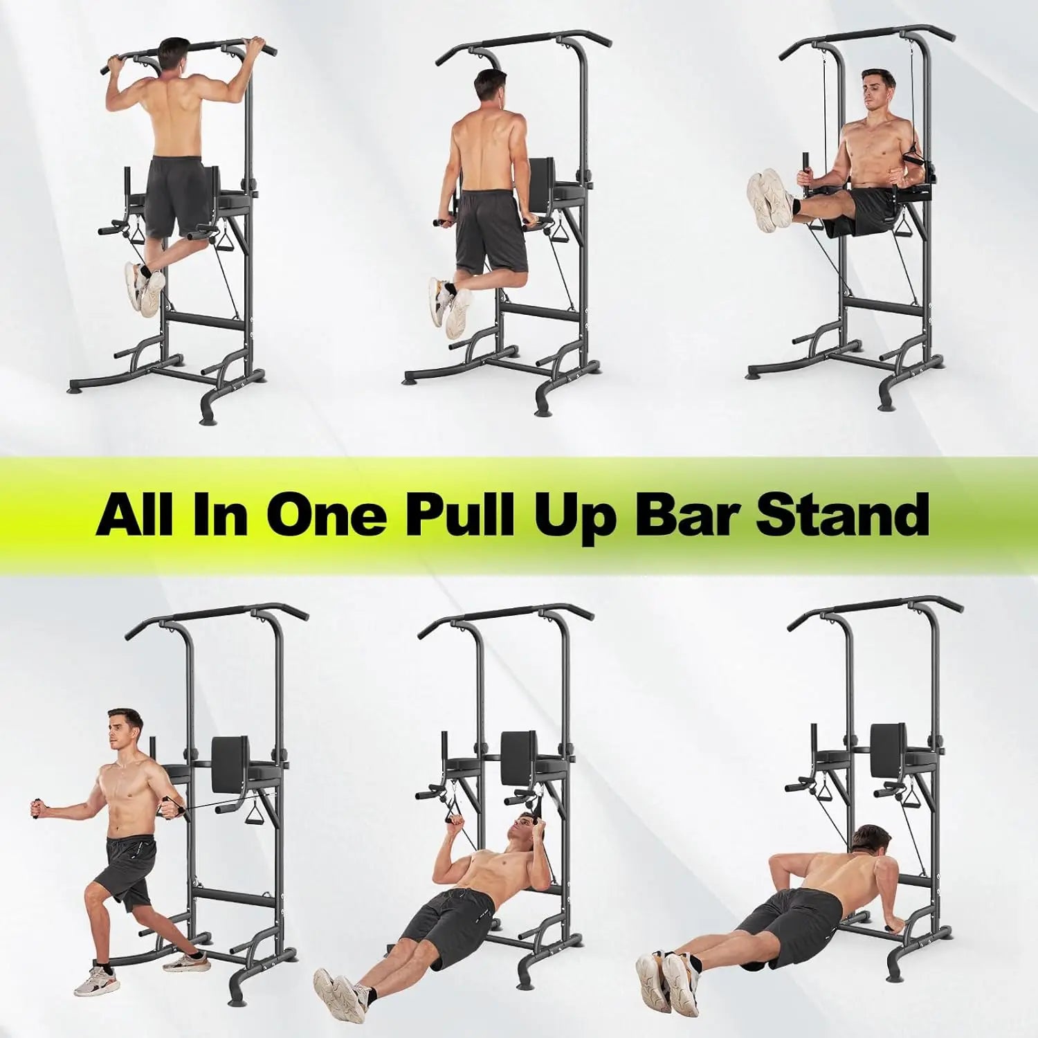 Power Tower - Pull Up Station - Bar - Rack - Dip - Push Up - Multifunctionele - Inclusief Weerstandsbanden - Verstelbaar - Oefening Abdominale Oefeningen - voor Thuis Gym Krachttraining - Zwart - QUORE