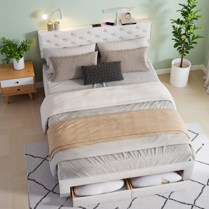 Bedbank – Slaapbank – Logeerbed – Tweepersoonsbed – Opbergbed – 140x200 cm – Gestoffeerd Met USB Oplaadpoort En Instelbare LED-Verlichting