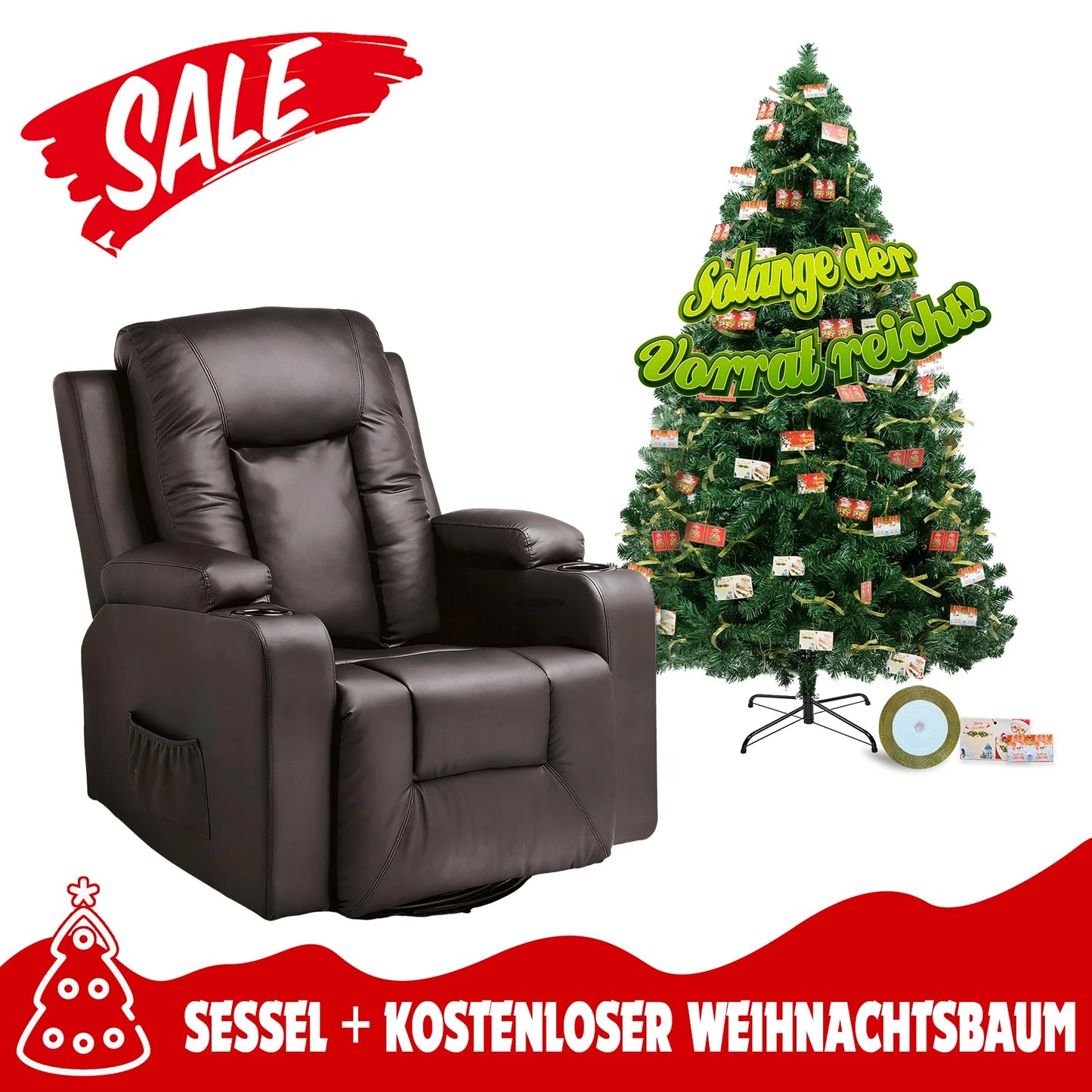 Relax armchair + Artificial Christmas Tree Set TV armchair with Christmas Decoration Set, Adjustable armchair with Christmas Tree Set