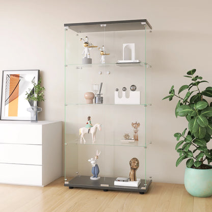 Vitrinekast – Glazen Kast – Opbergkast – Boekenkast – Vitrine – Wit Met LED-Verlichting – 80x36x164 cm – 4 Glasplanken Met 8 Compartimenten