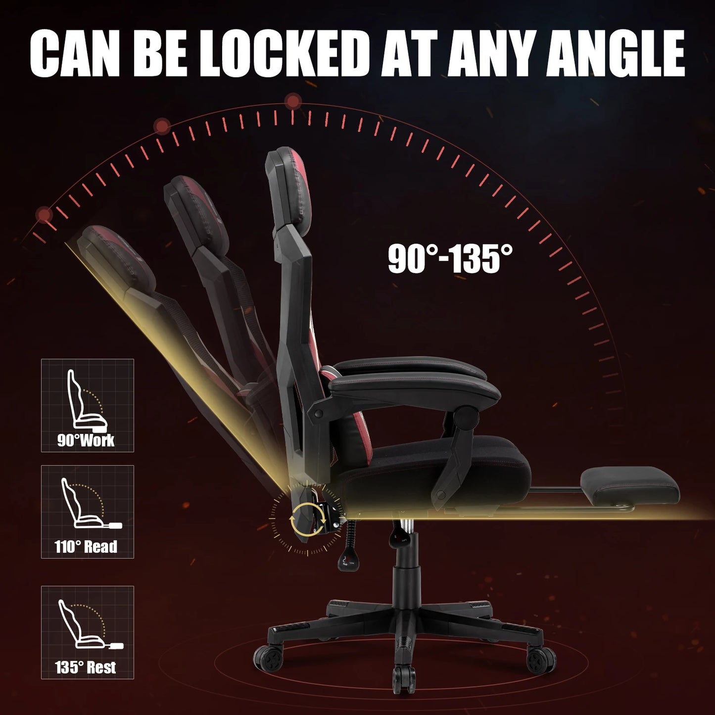 Gamingstoel – Gamestoel – Bureaustoel – Gaming Chair – Racestoel – Verstelbaar Tot 135° – Ademend Mesh Met Brede Zitting