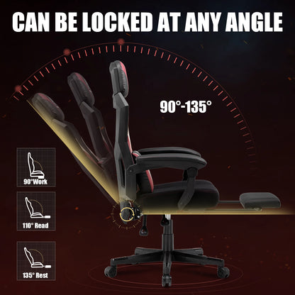 Gamingstoel – Gamestoel – Bureaustoel – Gaming Chair – Racestoel – Verstelbaar Tot 135° – Ademend Mesh Met Brede Zitting