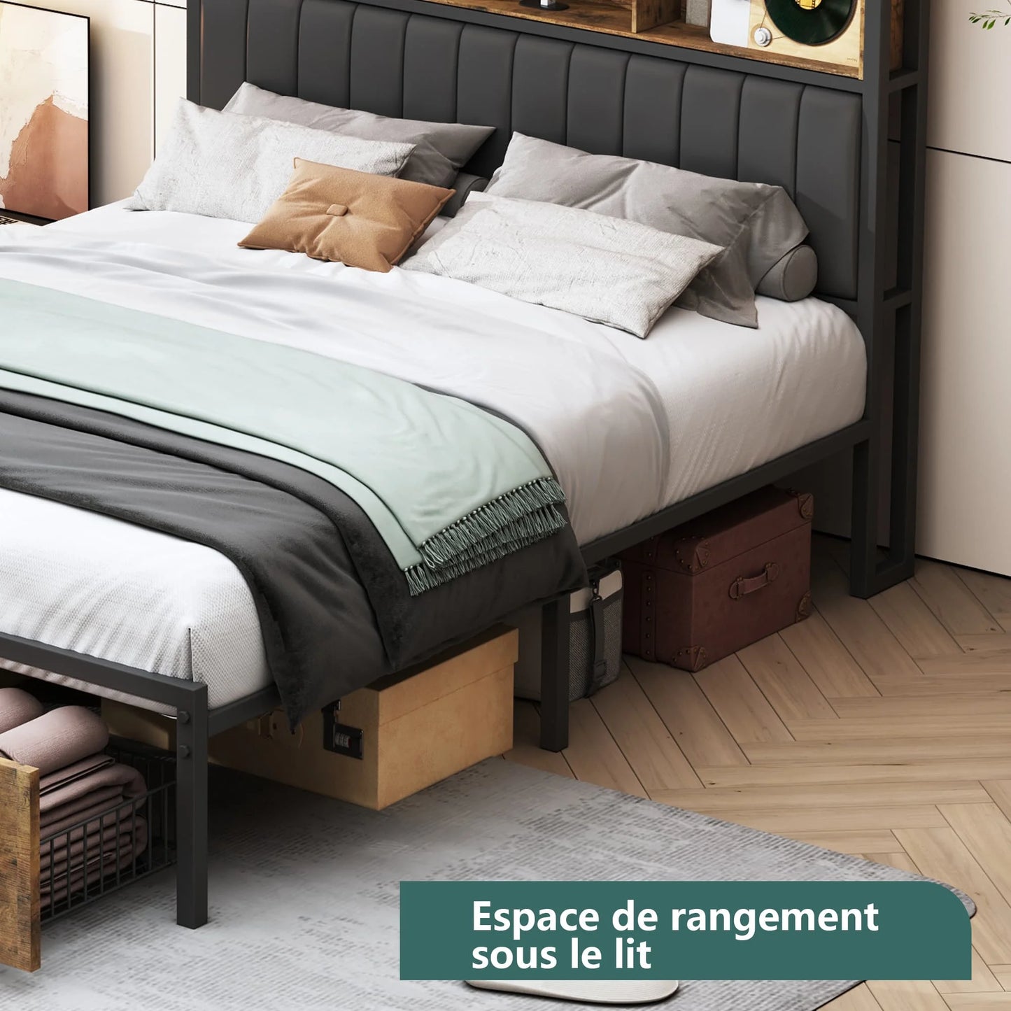 Bedframe – Bedombouw – Bedframe Met Opbergruimte – Slaapbank – Led Bed – Zwart – 160x200 cm – LED Verlichting & USB Poorten