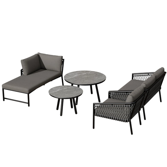 Loungeset Buiten – Loungeset Tuin – Loungeset Balkon – Buitenmeubelset – Gegalvaniseerd Ijzer Frame – Verstelbare Poten