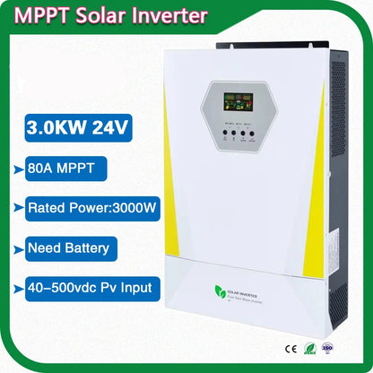 Zonne-Energie Omvormer – Solar Inverter – Zonnestroom Converter – MPPT Omvormer – Hybride Omvormer – 3000W Continu Vermogen – Pure Sinusgolf Uitgang
