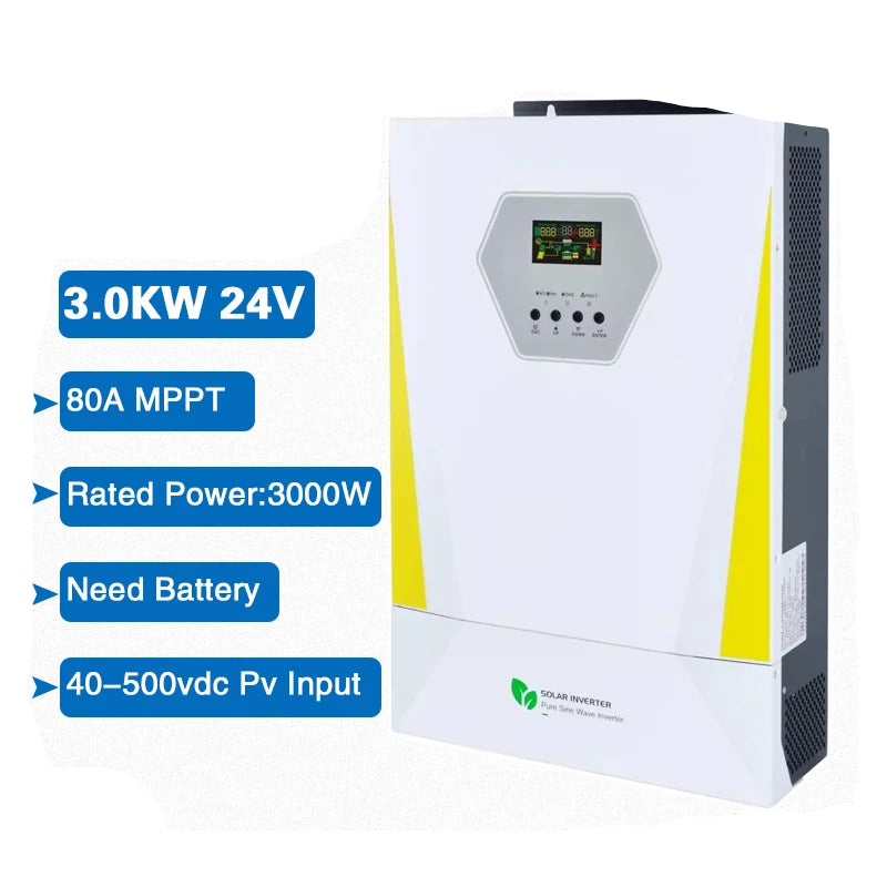 Zonne-omvormer – Hybride Omvormer – Off-Grid Omvormer – MPPT Laadregelaar – 24V Systeem – 3.0 kW Vermogen – 120A Laadcontroller