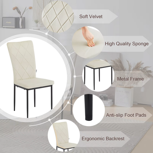 Chair - Dining Room Chairs - Set of 4 Velvet Dining Room Chairs - Ergonomic - Metal Legs - High Backrest - Comfortable &amp; Stable - For Kitchen - Dining Room - 42x94.5x 59cm - Cream Velvet