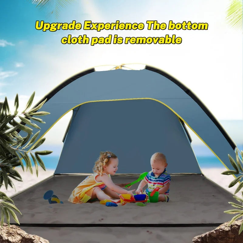 Strandtent 3-4 Personen – Pop-up Tent met Zon- en Regenbescherming – Snelle Openingsconstructie – Opvouwbare Tent voor Strand & Tuin – 210x210x130 cm – Blauw