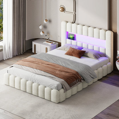 Gestoffeerd Tweepersoonsbed – Slaapbank – Bedframe – Verstelbaar Bed – Linnen Bed – 140x200 cm – LED Hoofdbord – USB Oplaadpunt