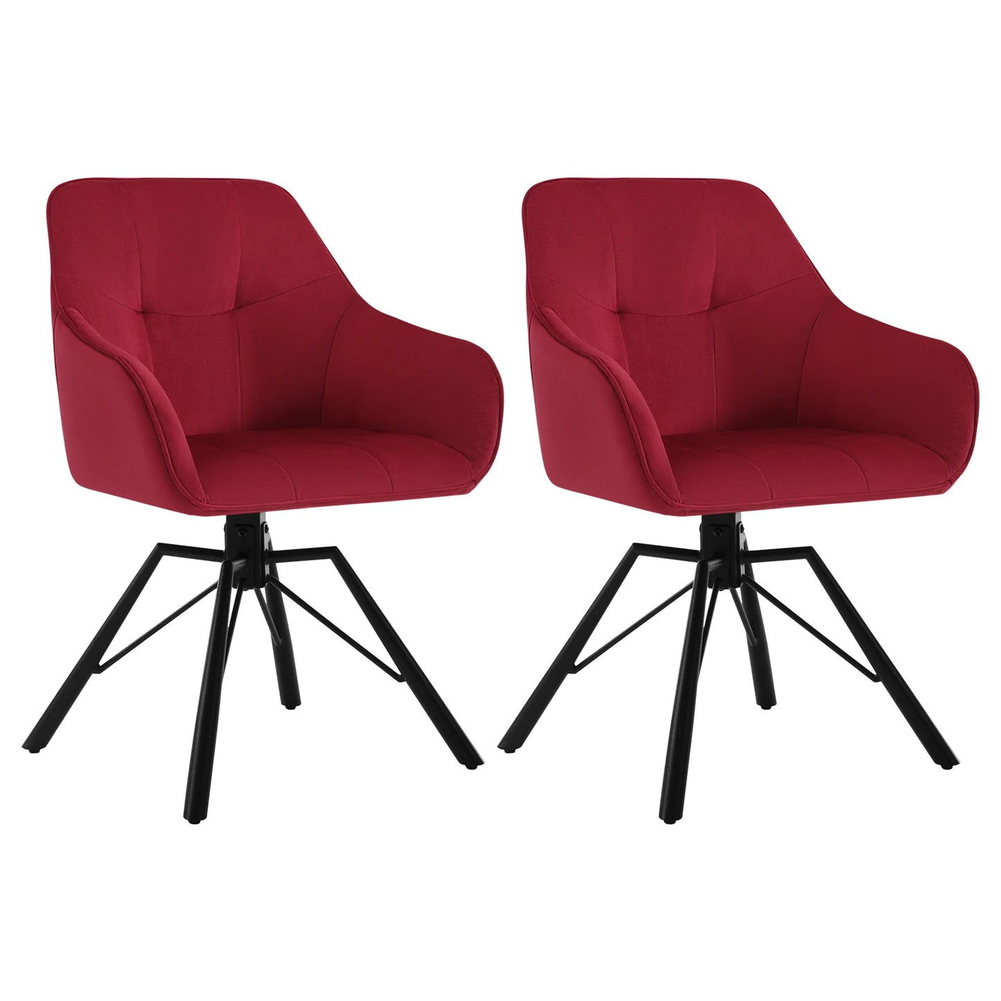 Draaibare Eetkamerstoel – Set van 2 - Eetkamerstoel – Stoel – Draaistoel – Comfortabel – Velvet Bekleding – 360° Draaibare Zitting - Fluweel - Bordeaux - QUORE