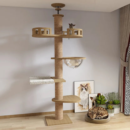 Katten Klimboom - van Hout - Kitten Krabpaal - Katten Klimmuur - Sisal Krabpalen - Krabpaal - Kattenboom - Arbre a Chat - Hangmat & Speeltjes - met 4 Verdiepingen - Typ B