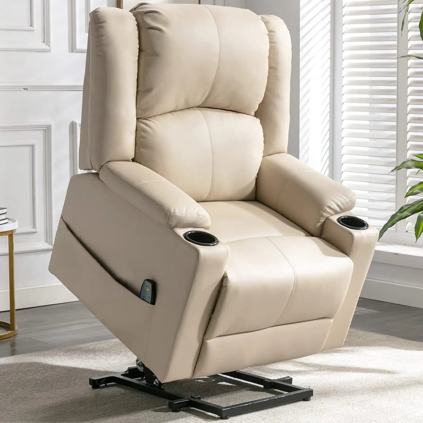 Elektrische Relaxfauteuil – Relaxstoel – Sta Op Stoel – Verstelbare Fauteuil – Massagefunctie – Kunstleer Bekleding – Draagvermogen 150 Kg - Wit
