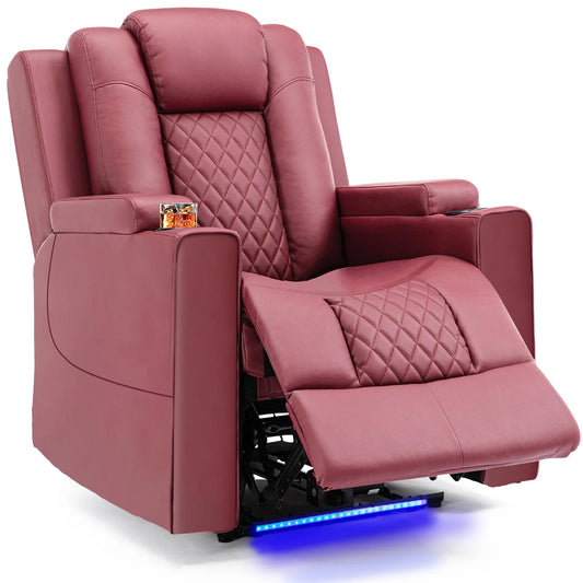 Elektrische Relaxstoel - Relaxstoelen - Massagestoel - Loungestoel - met Massagefunctie - en LED - Verstelbare TV Stoel - Loungebank - voor Woonkamer of Slaapkamer – Kunstleer - Rood