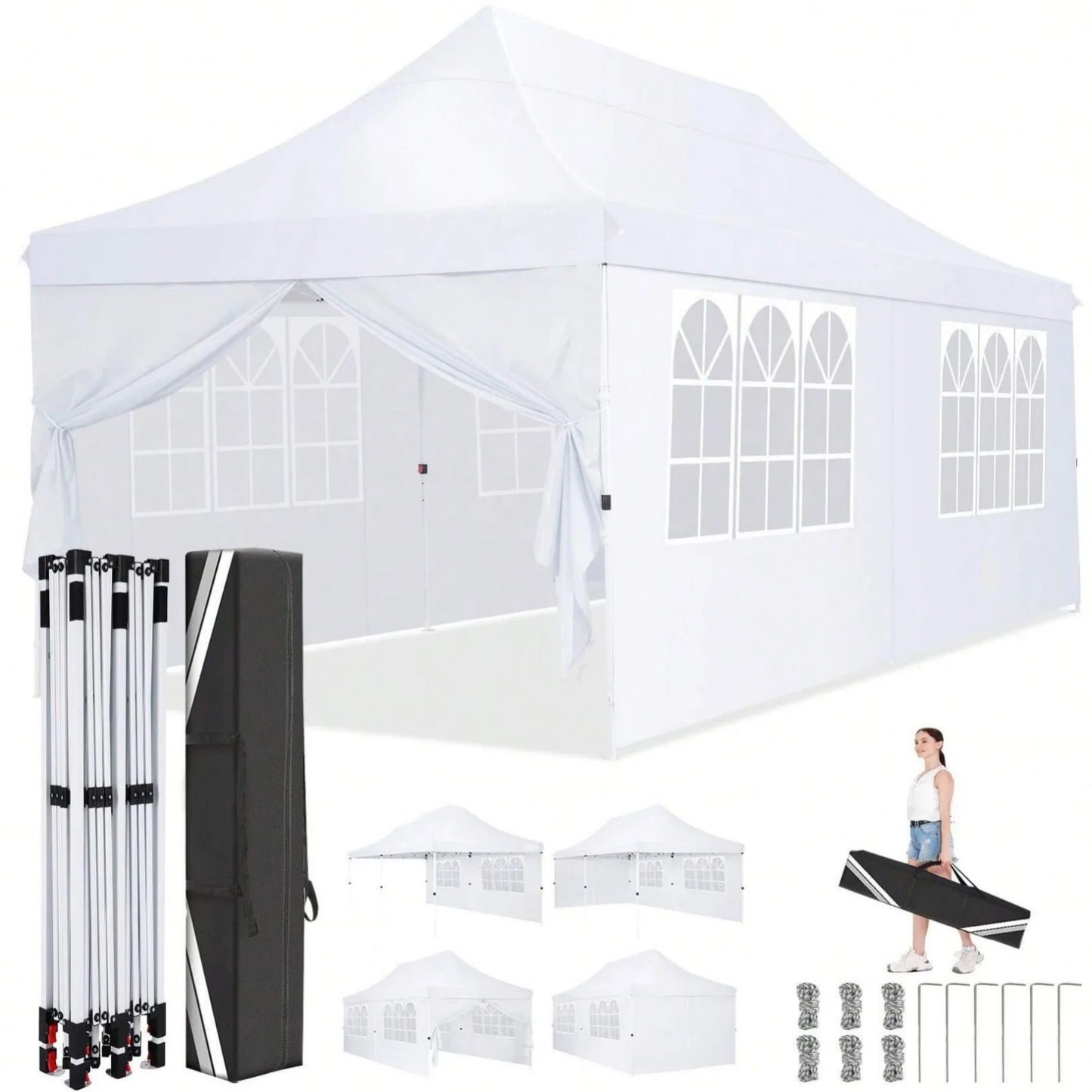 Partytent – Tuinklok – Tuinoverkapping – Pavilion – Overkapping – Waterdicht Oxford Stof – Verstelbare Hoogte – Afneembare Zijwanden - Wit