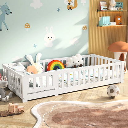 Montessori Kinderbed – Kinderbedje – Peuterbed – Juniorbed – Bed Met Deur – 90 x 200 cm – Massief Grenenhout – Valbeveiliging Met Lattenbodem – Wit - QUORE